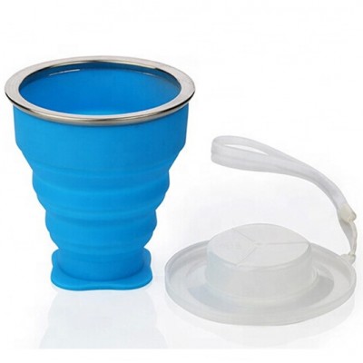 Portable anti-dust silicone fold cup with strap